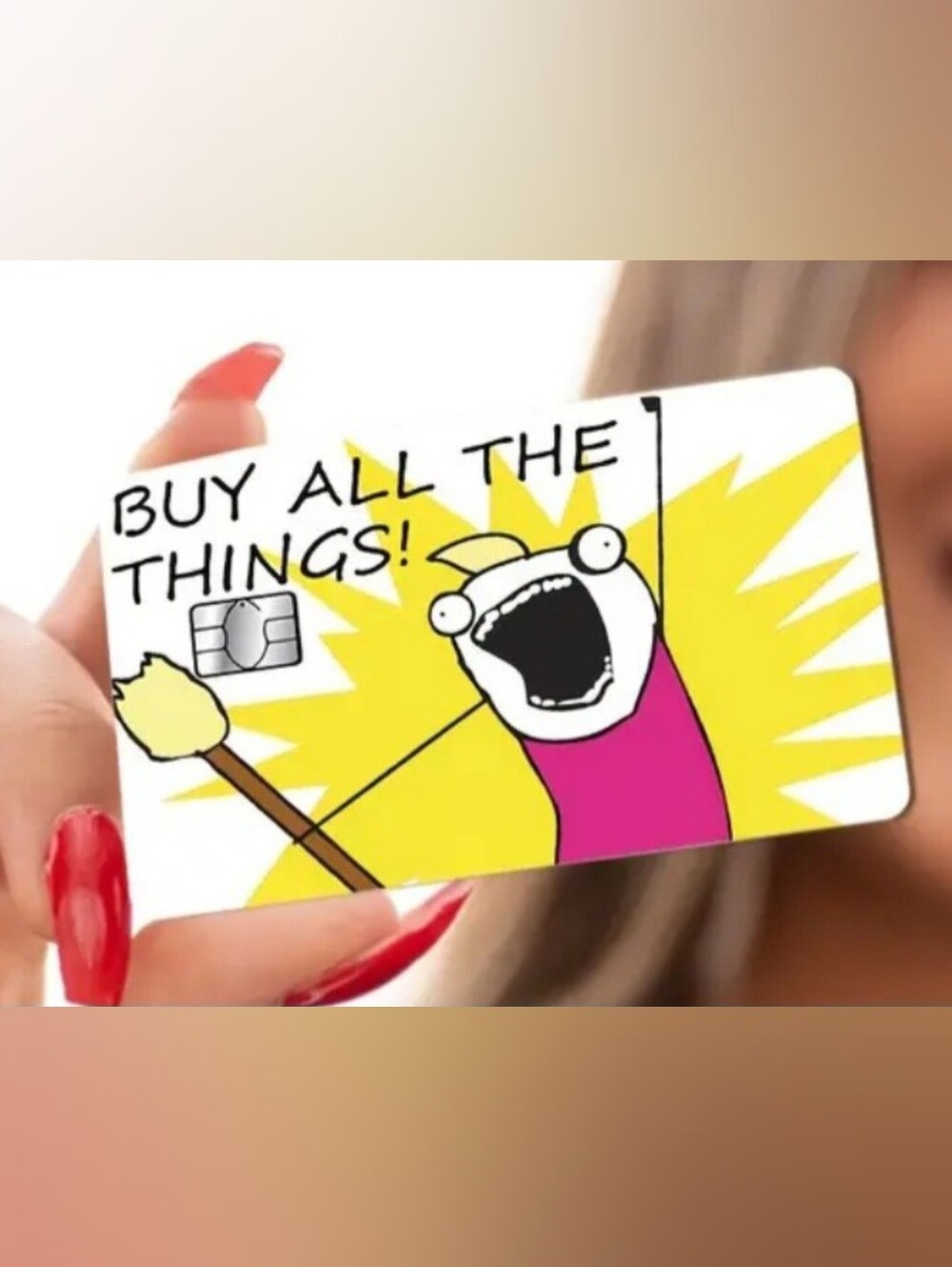 Credit Card Skin Sticker - Yellow & Pink 'Buy All The Things'